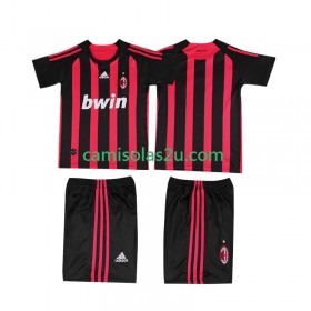 Camisolas de futebol AC Milan 2008 2009 Retro Criança Equipamento Principal Manga Curta
